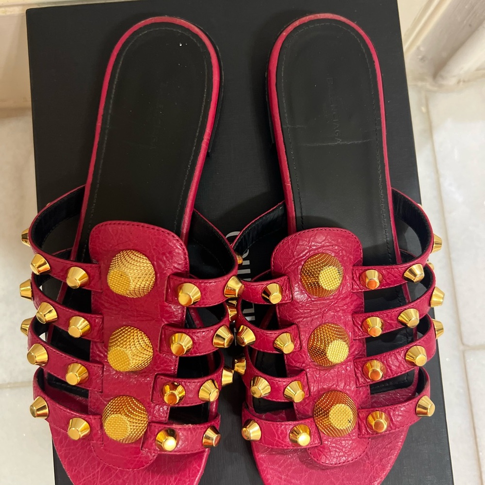 Balenciaga Pink and Gold Studded Sandals